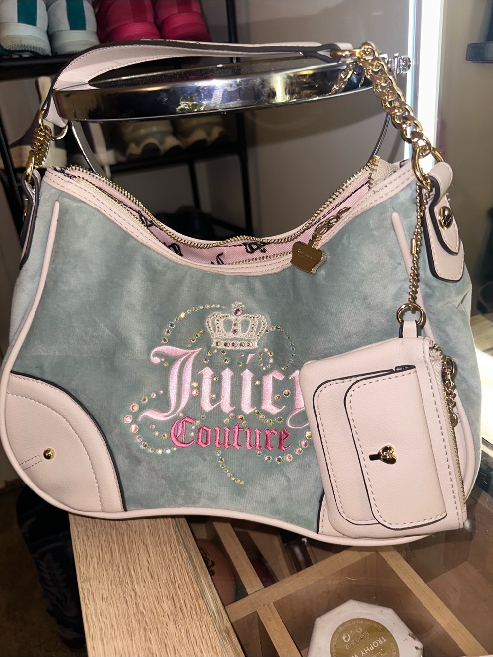 Juicy Couture Pink & Baby Blue Hobo Shoulder Bag